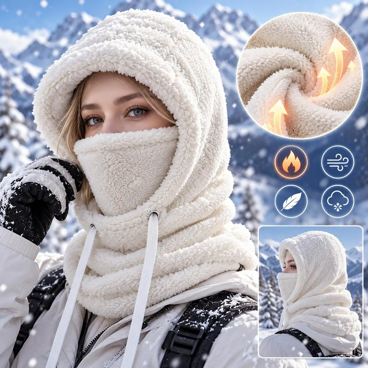 Plush Drawstring Balaclava Hood with Face and Neck Cover