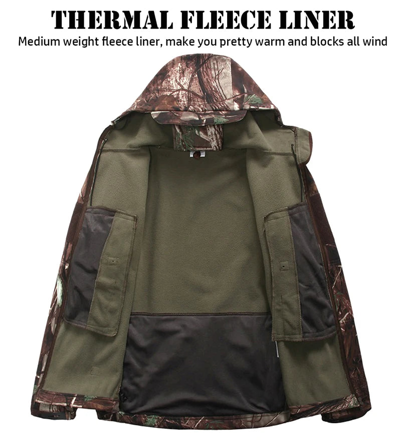 Men's Silent Soft Shell Camouflage Tactical Jacket — Waterproof Fleece Hunting Coat