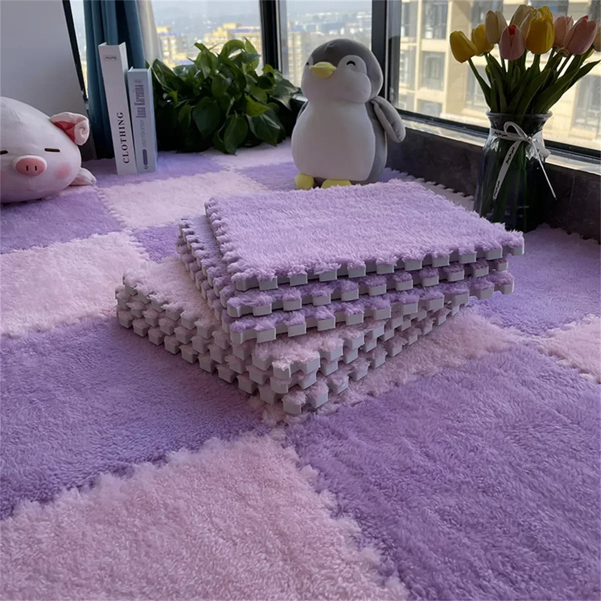 Soft Plush Kids Play Mat – Interlocking Foam Puzzle Carpet Tiles for Children, 10 or 20 Pcs