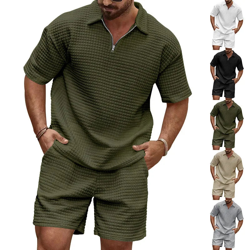 Men's Plaid Short Sleeve Shirt & Shorts Sport Suit – Lapel Summer 2-Piece Outdoor Set