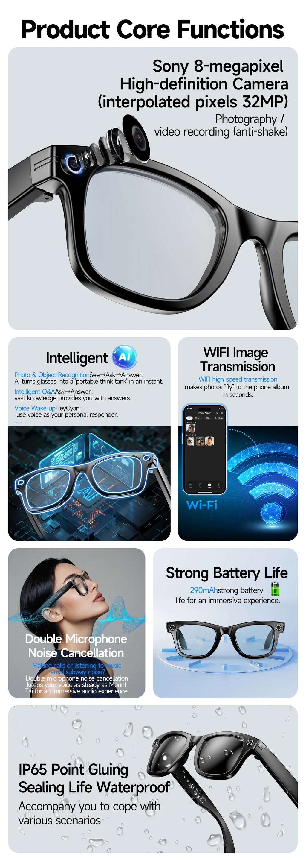 800W Camera AI Smart Glasses — Color-Changing Lenses, AI Translation, HD Video & Waterproof Calling