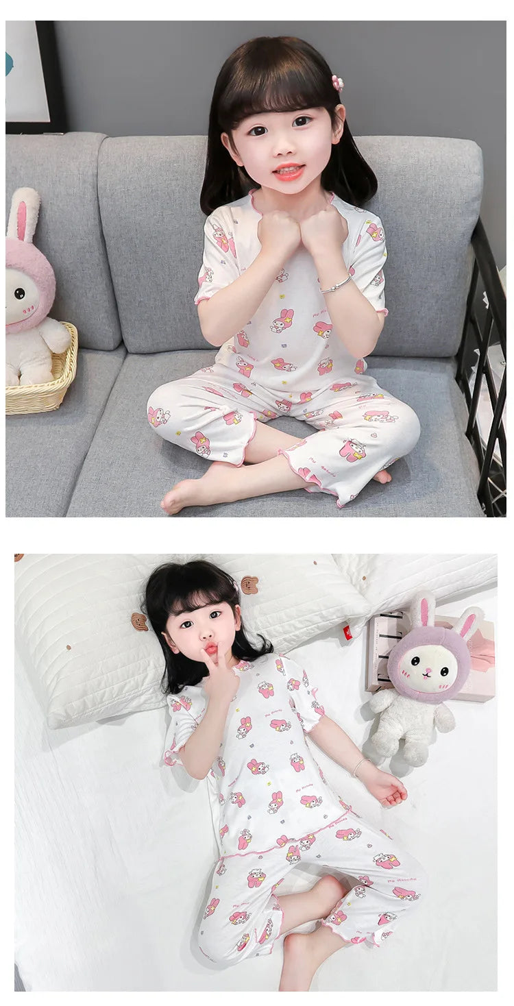 2026 Sanrio Kawaii Kids Pajamas Set | Hello Kitty & Kuromi 2-Piece Anime Loungewear