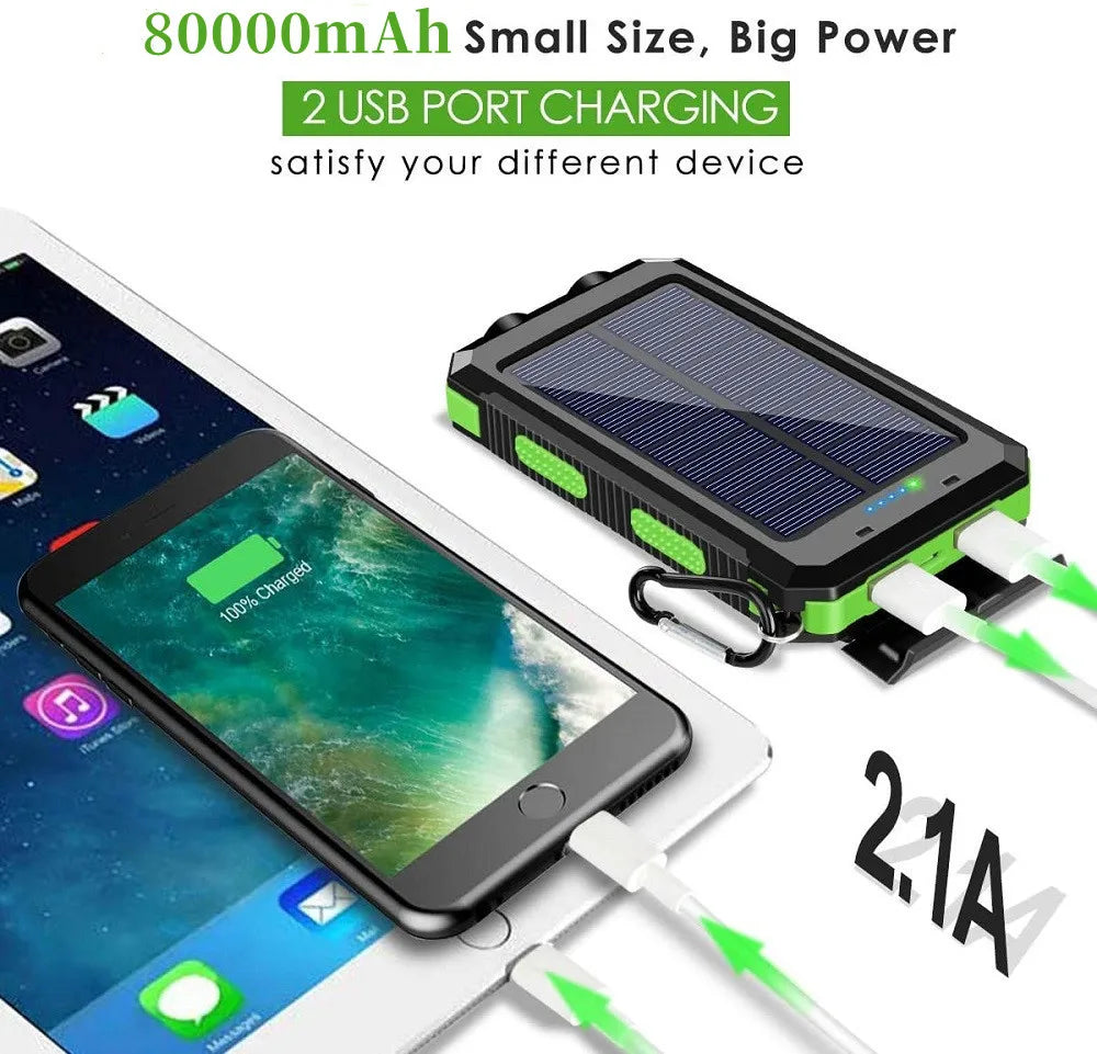 Solar Power Bank 80000mAh — Portable Outdoor Charger with Solar Panel