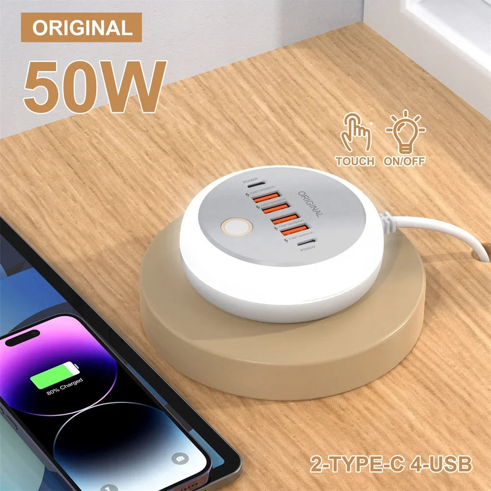 50W Multi-Port Power Strip — USB-C PD & USB-A Fast Charging Desktop Charger