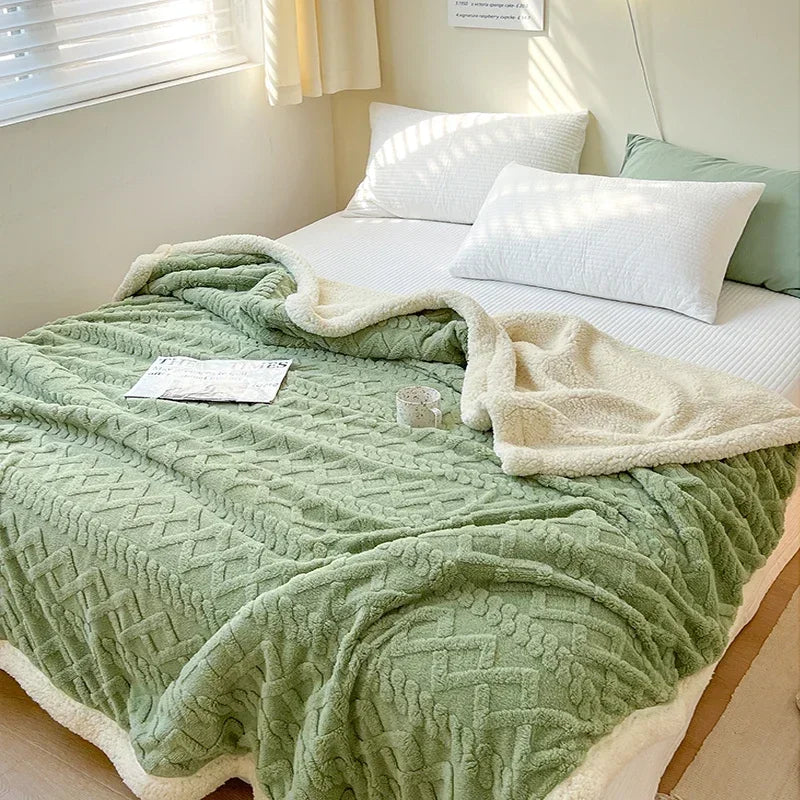 Coral Fleece Blanket – Soft Striped Sofa & Bed Throw