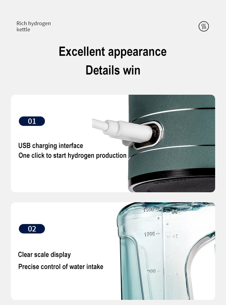 Hydrogen-Rich Water Bottle 1.5L — Portable Sports Hydration Kettle