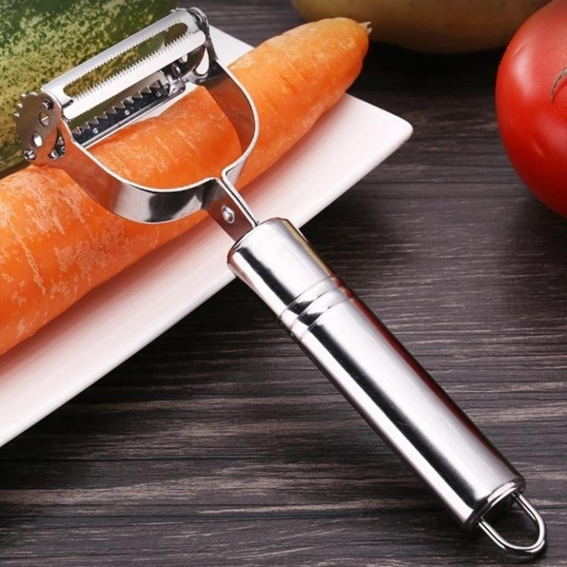 Peel & Grate in One Tool — Stainless Steel 2-in-1 Julienne Peeler & Grater | Potato, Cucumber, Carrot, Dishwasher Safe, 18cm