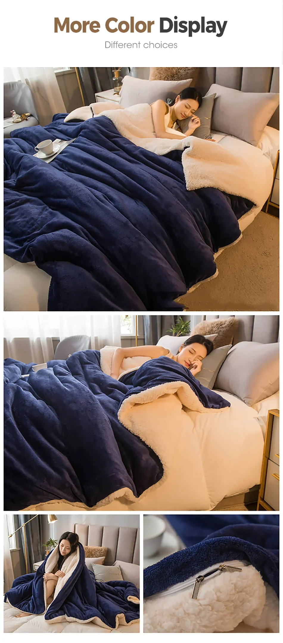 Wool Throw Blanket – Double-Sided Warm Winter Bed Blanket & Sofa Cover, Camping & Queen