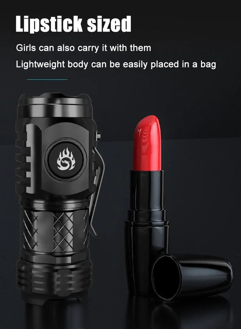High Power LED Flashlight – Built-In Rechargeable Battery, Pen Clip Torch for Camping & Emergency Use