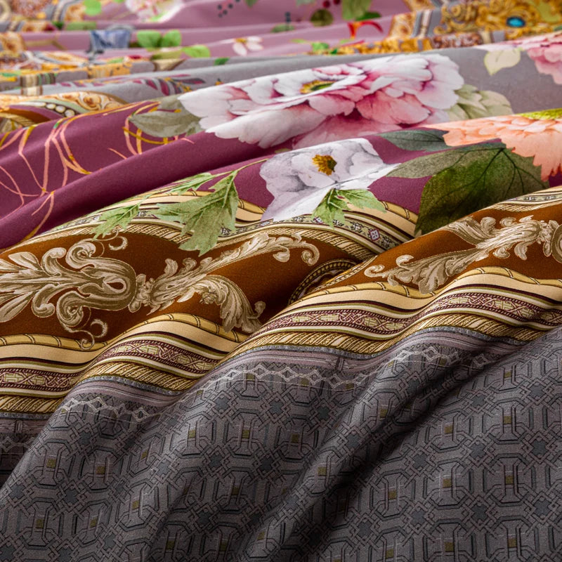 600TC Egyptian Cotton Bedding Set – Birds & Flowers Leaf Print, 16 Colors, Queen to US King