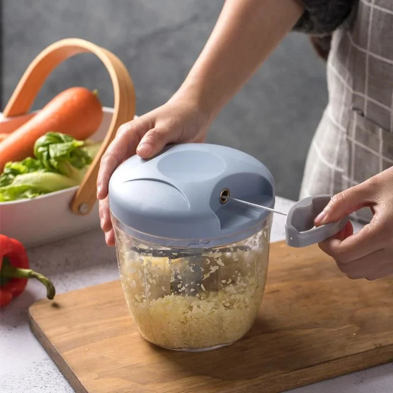 Manual Hand Chopper — 500/900ml Rope Pull Food Processor for Garlic, Onion & Salad