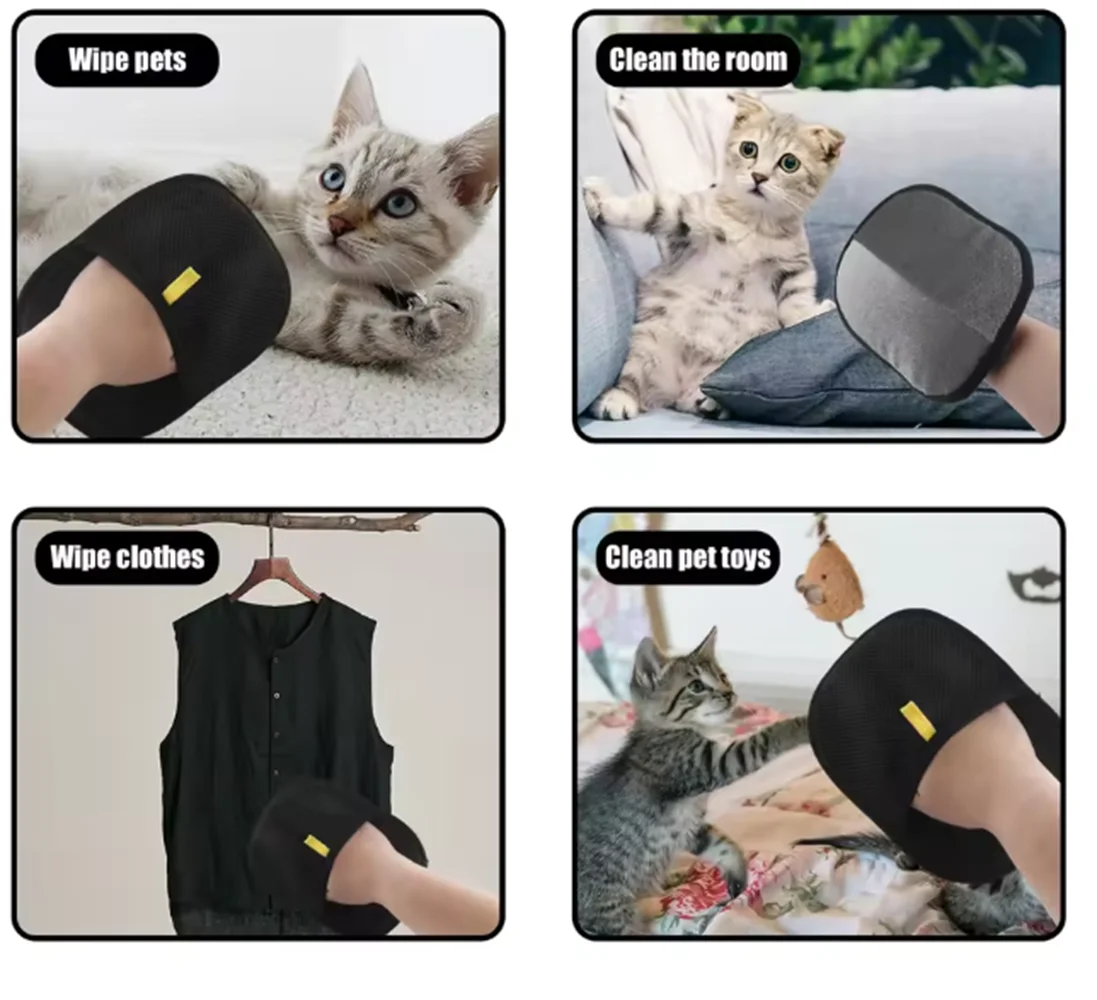 Reusable Static Pet Hair Removal Grooming Gloves