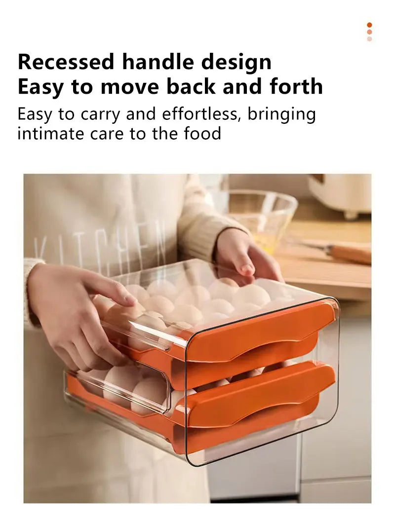2-Layer Drawer Egg Storage Box – 32-Grid Fridge Egg Organizer, Dust-Proof & Stackable