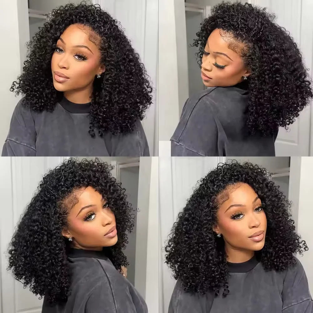 16 Inch Curly Half Wig | 3-in-1 Seamless Flip-Over Water Wave Drawstring Human Hair 200 Density