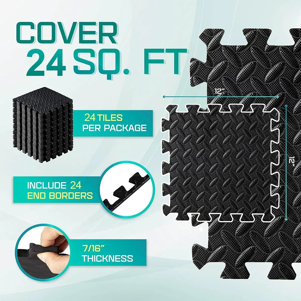 Interlocking Gym Floor Mat – Anti-Slip Rubber Exercise Mat for Home Workout, Weightlifting & Yoga