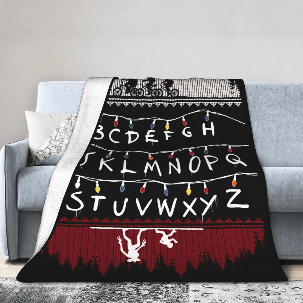 Stranger Things Alphabet Lights Flannel Throw Blanket – Soft, Anti-Pilling, 4 Sizes