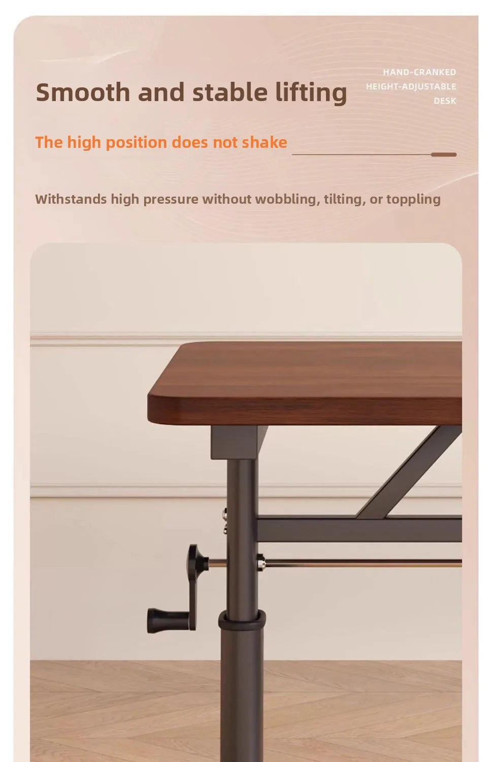 Manual Crank Height-Adjustable Computer Desk — Ergonomic Study Table, 65–95cm, Multiple Finishes
