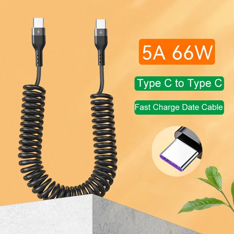 Retractable Fast Charging Spring Cable — USB-C & Lightning
