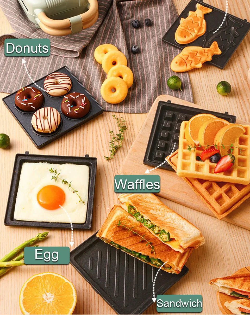 Mini Sandwich Maker & Breakfast Multi Cooker – Electric Toaster, Pancake, Waffle & Donut Maker for Kitchen