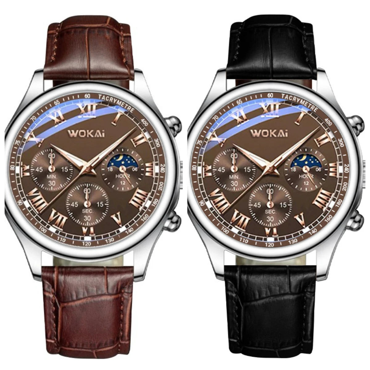 Men's Moon Phase Chronograph Quartz Watch | Luminous Leather Strap Luxury Sport Wristwatch