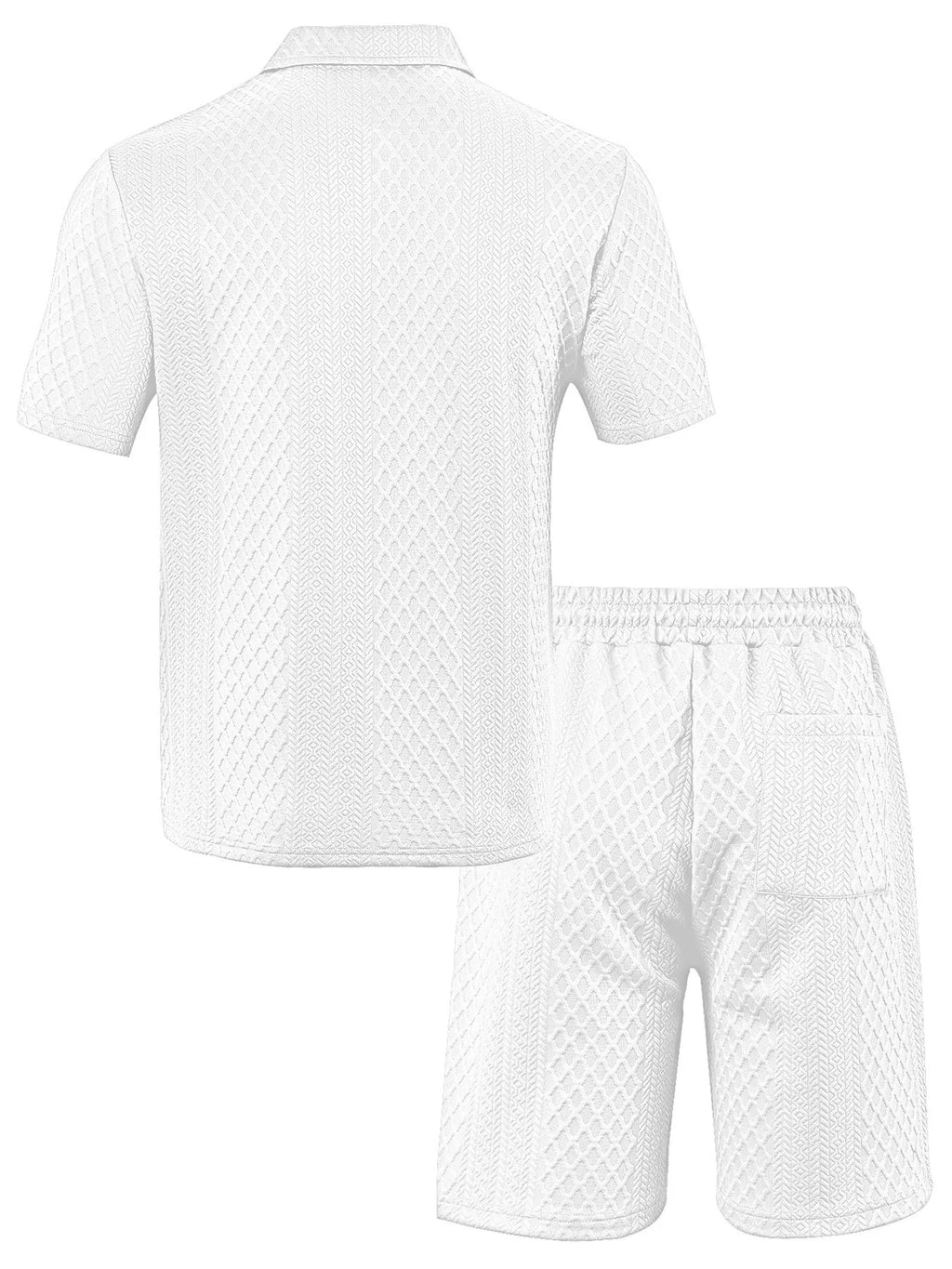 Men's Jacquard Polo Shirt & Drawstring Shorts Casual Summer 2-Piece Set