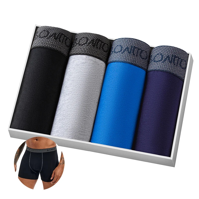 Men's Cotton-Blend Boxer Briefs with Letter Waistband, 4-Pack