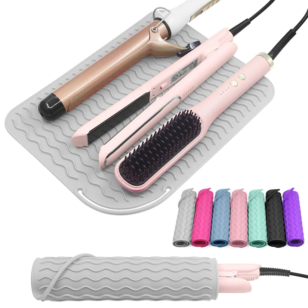 Silicone Heat Resistant Mat for Hair Tools — Flat Iron, Curling Wand & Straightener Pad, Travel-Friendly