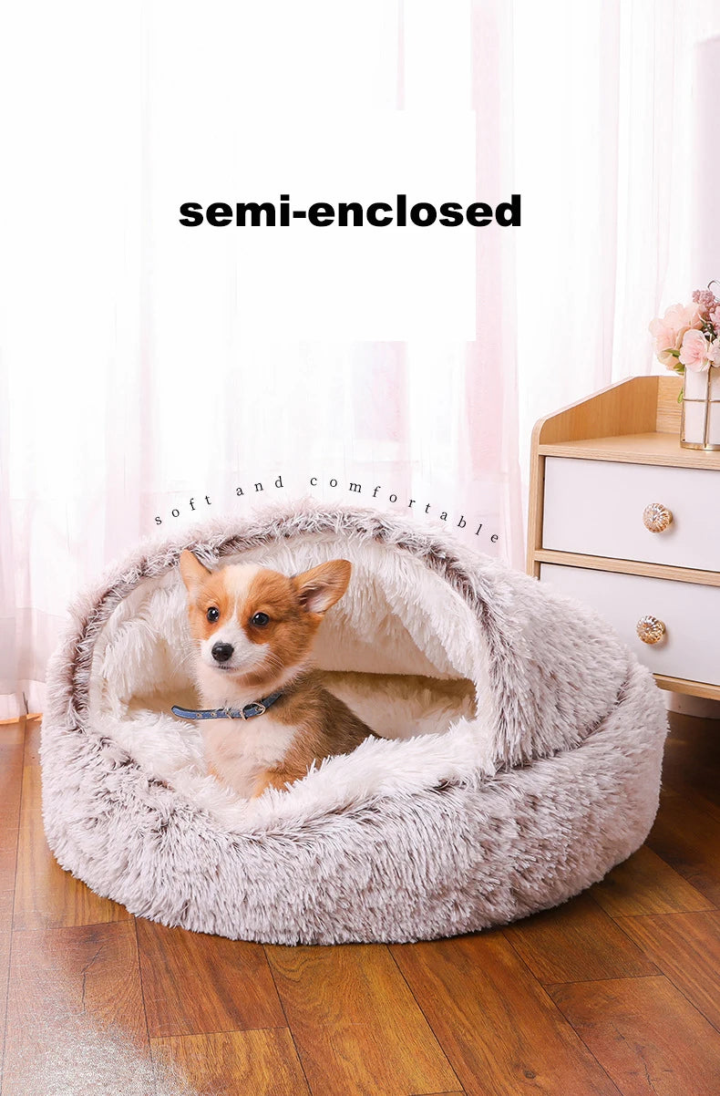 Round Plush Dog & Cat Bed – Warm Washable Pet Sofa Basket, Small to Large Dogs & Cats