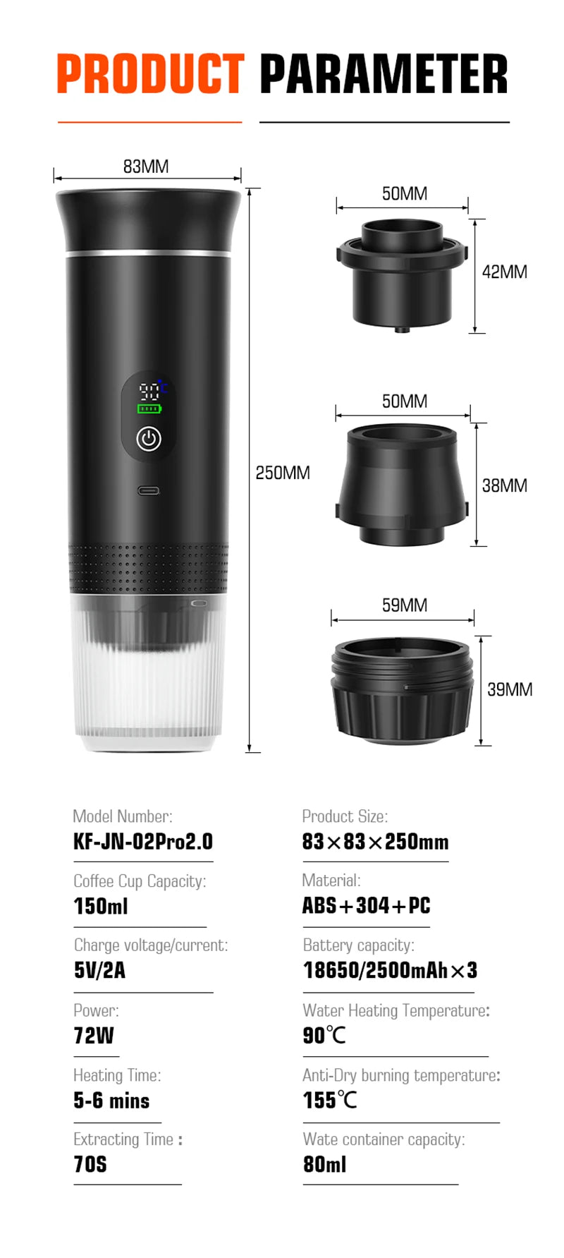 DENOKIN Portable Espresso Coffee Maker – 3-in-1 Capsule Machine with Digital Display for Car, Home & Camping