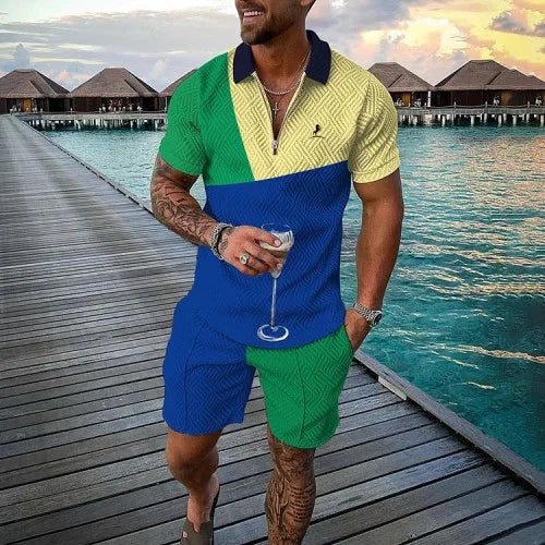 Men's 3D Printed Summer Tracksuit Set – Short Sleeve Polo Shirt & Shorts