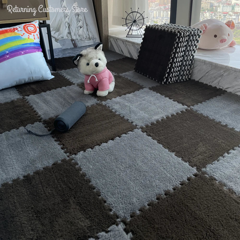 Soft Plush Kids Play Mat – Interlocking Foam Puzzle Carpet Tiles for Children, 10 or 20 Pcs