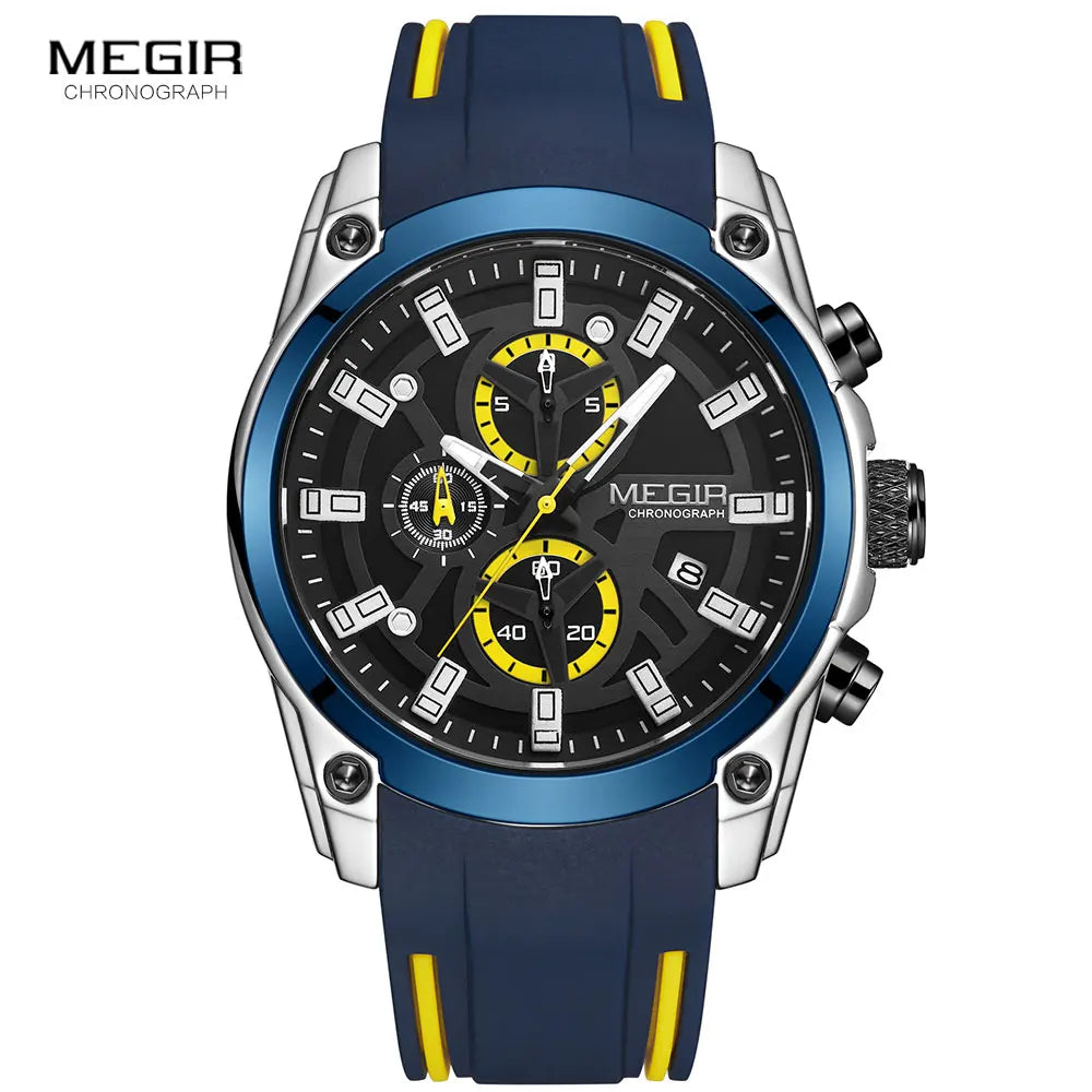 MEGIR Men's Military Sport Watch | Waterproof Luminous Blue Silicone Strap Luxury Wristwatch
