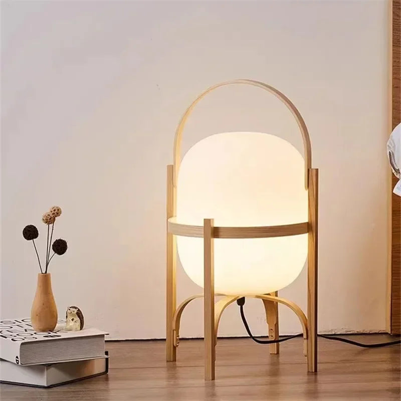 Wood Frame Globe Lamp – Sculptural Accent Light