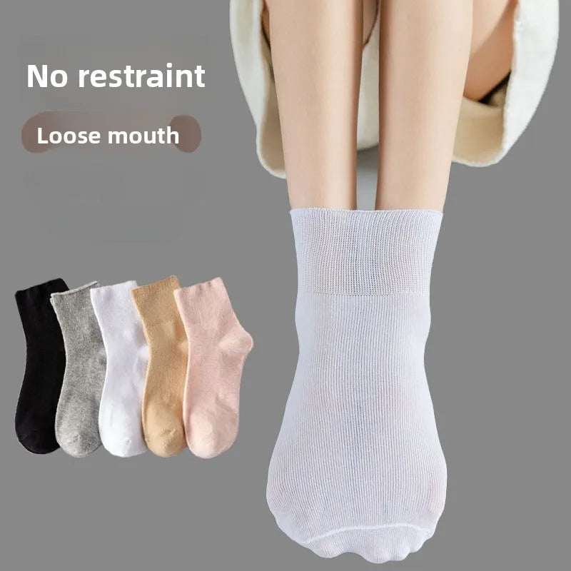 Women's Diabetic Non-Binding Socks – 5 Pairs for Pregnant, Elderly & Everyday Comfortable Breathable Black & White