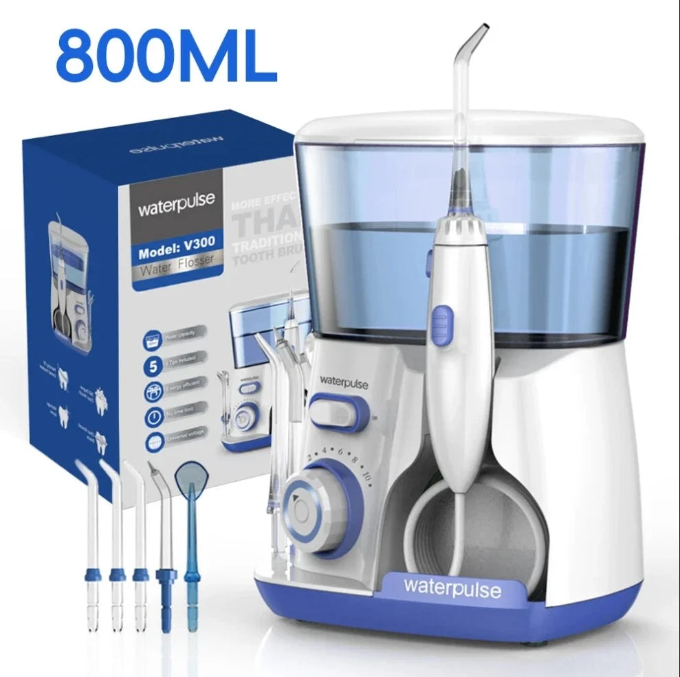 Waterpulse V300 Electric Water Flosser – 800ml Tank, 10 Pressure Settings, 5 Nozzles, Braces & Gum Care