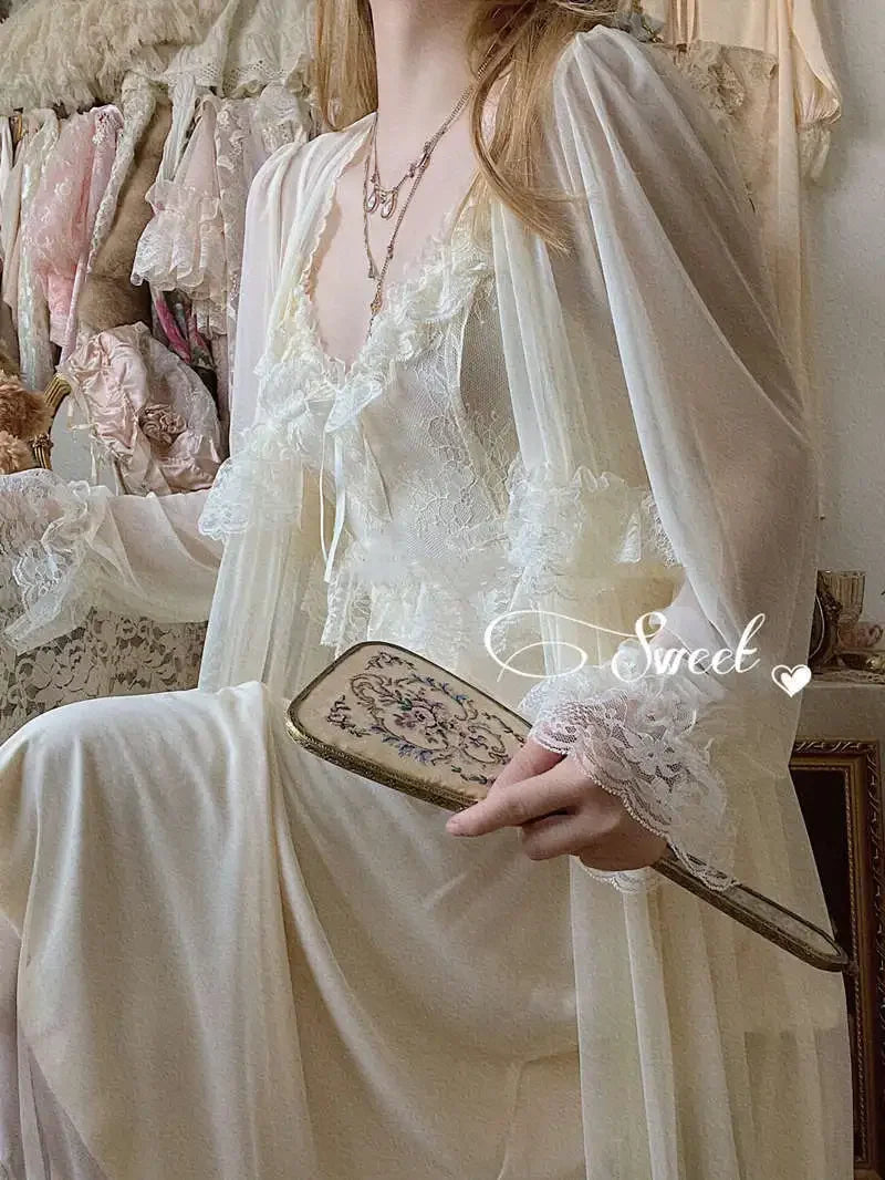Women's Vintage Court Style Tulle Princess Nightgown | Fairytale Robe Sleepwear