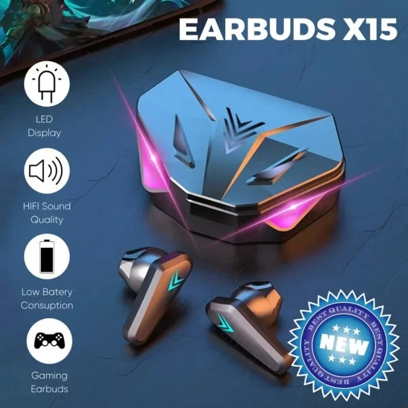 TWS Wireless Bluetooth Earbuds X15 – Noise Cancelling Gaming Headset with LED Display & Mic