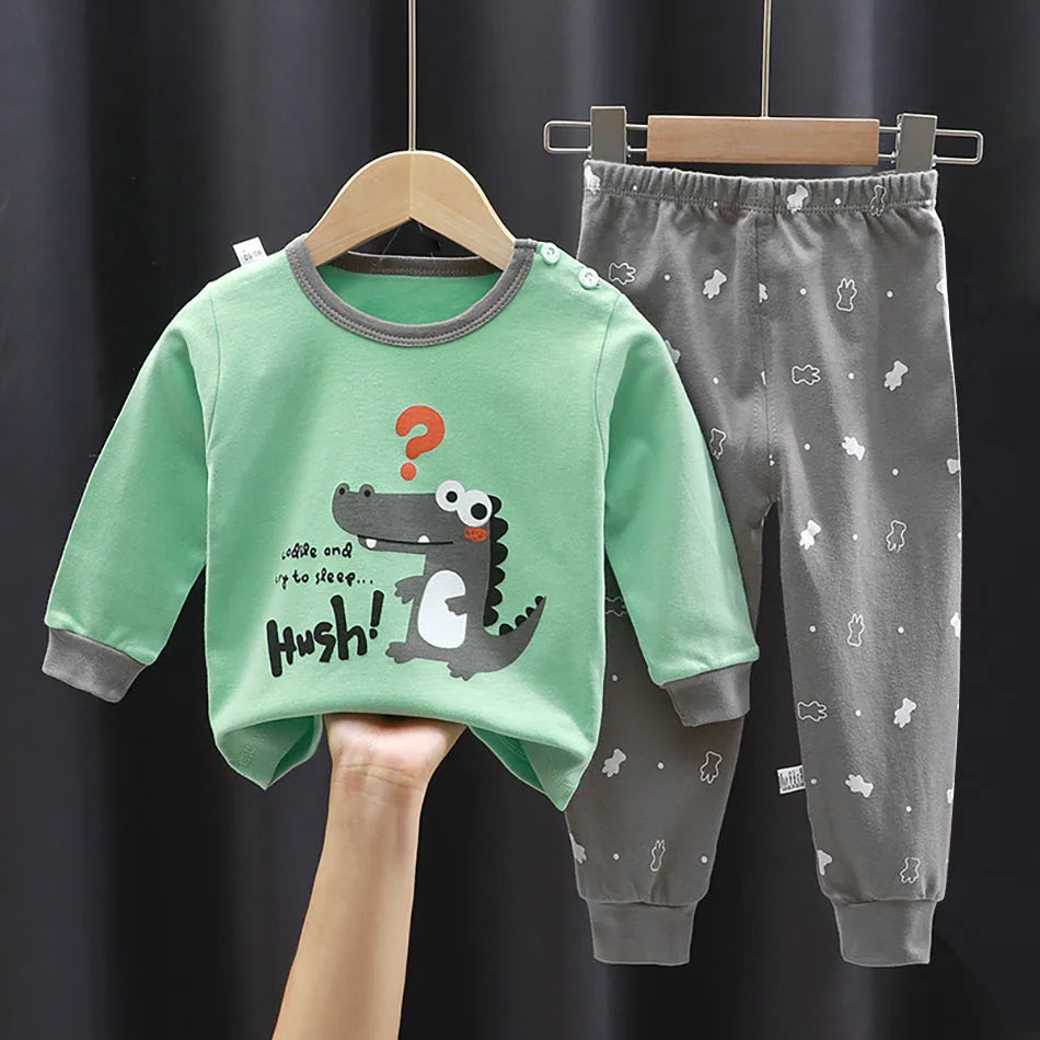 Kids' Unisex Cotton Cartoon Pajama Set | Soft Warm Sleepwear for Boys & Girls