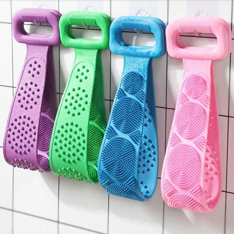 Silicone Exfoliating Back Scrub Belt – Double-Sided Shower Body Cleaner Strap