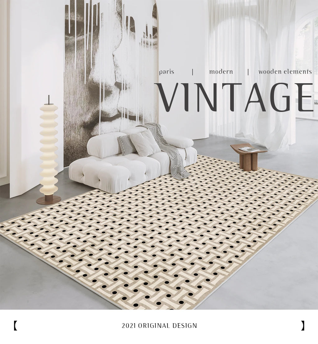 French Retro Checkerboard Plush Rug – Large Area Plaid Carpet for Bedroom & Living Room, 20 Styles & 10 Sizes