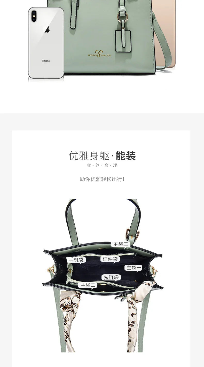 Elegant PU Square Tote Bag – Silk Scarf Crossbody Shoulder Handbag for Women