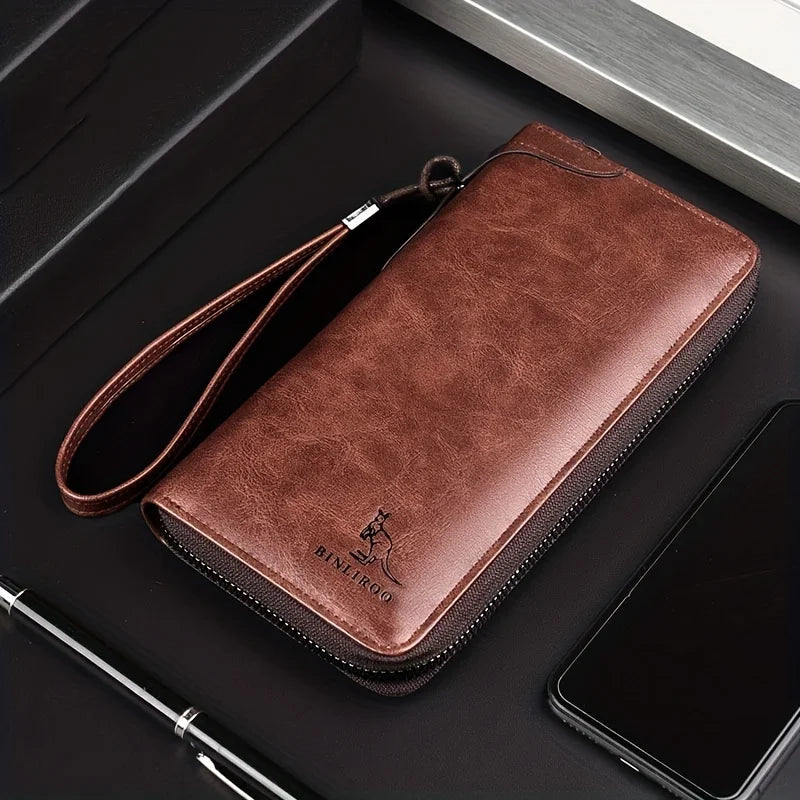 RFID Blocking Long Zipper Wallet – PU Leather Business Clutch Card Holder for Men