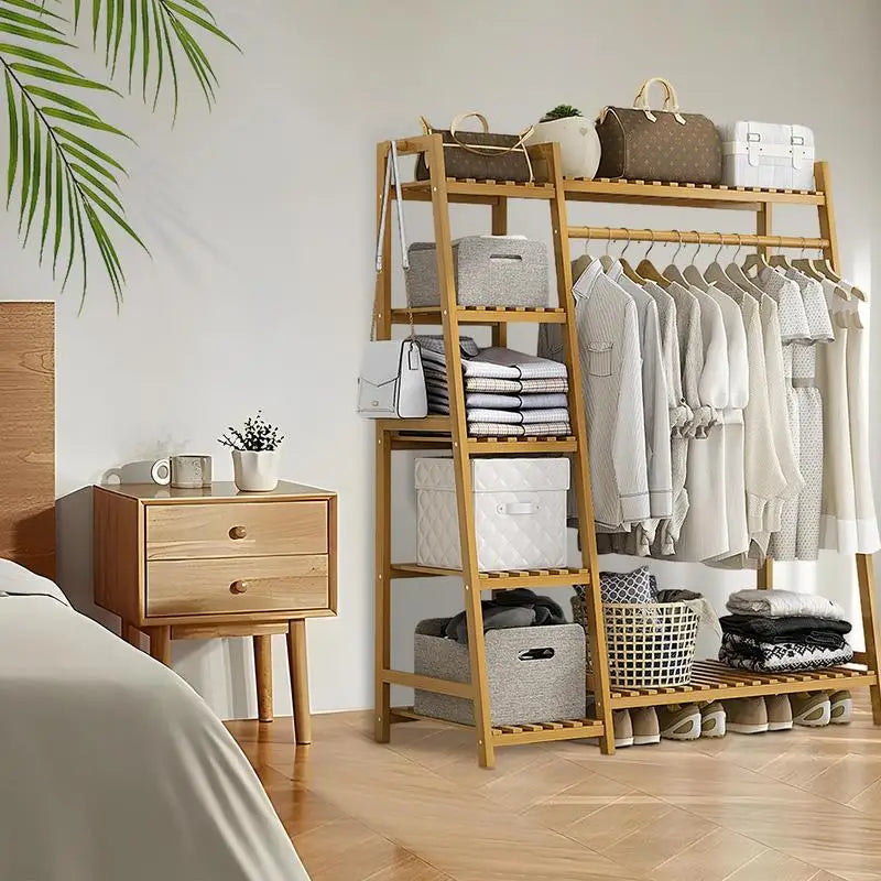Floor Garment Rack with Multi-Layer Shelves — Freestanding Clothes Organizer