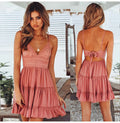 Women's Lace Strap Solid Color Dress – Sexy Elegant Splicing Seaside Vacation Wear