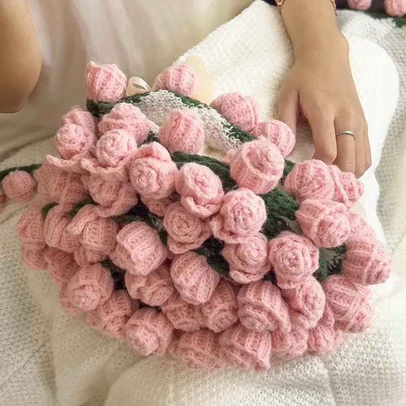 Rose Blanket Bouquet – Handmade Crochet Roses with Gift Bag, Valentine's Day & Birthday Gift for Girlfriend