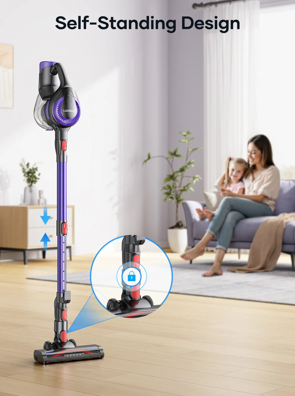 Laresar V10 Lite Cordless Vacuum Cleaner — 38000Pa Strong Suction, 45-Min Runtime, Smart Button for Carpet & Hair