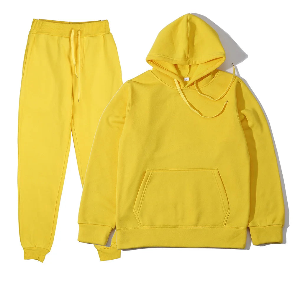 Men's Solid Color Hoodie & Pants Tracksuit Set – Fashionable Casual Sport (S–3XL)