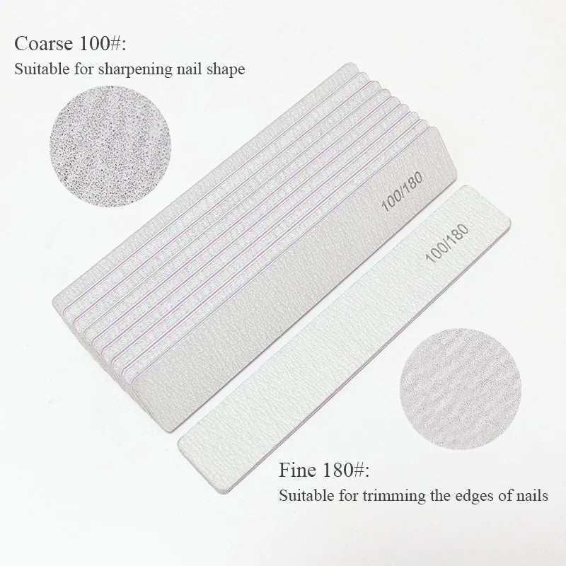 Nail File Buffer 100/180 Grit – Double-Sided Half Moon Sandpaper Nail Sanding & Manicure Tool