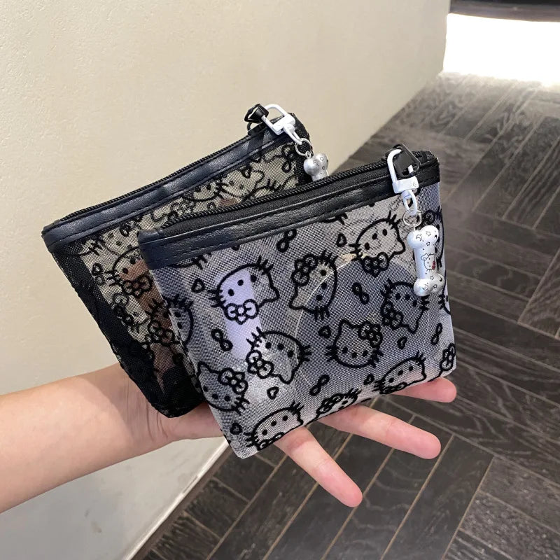 Kawaii Hello Kitty Lace Cosmetic Bag – Cute Vintage Mesh Makeup & Coin Purse Gift