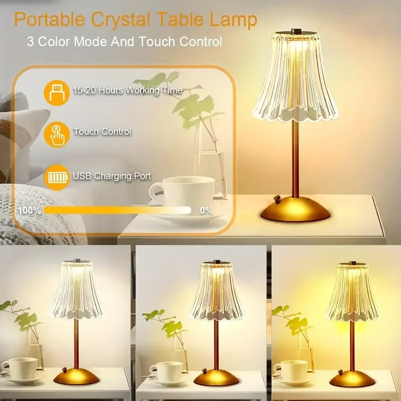 Crystal-Style Table Lamp – Rechargeable Touch Light